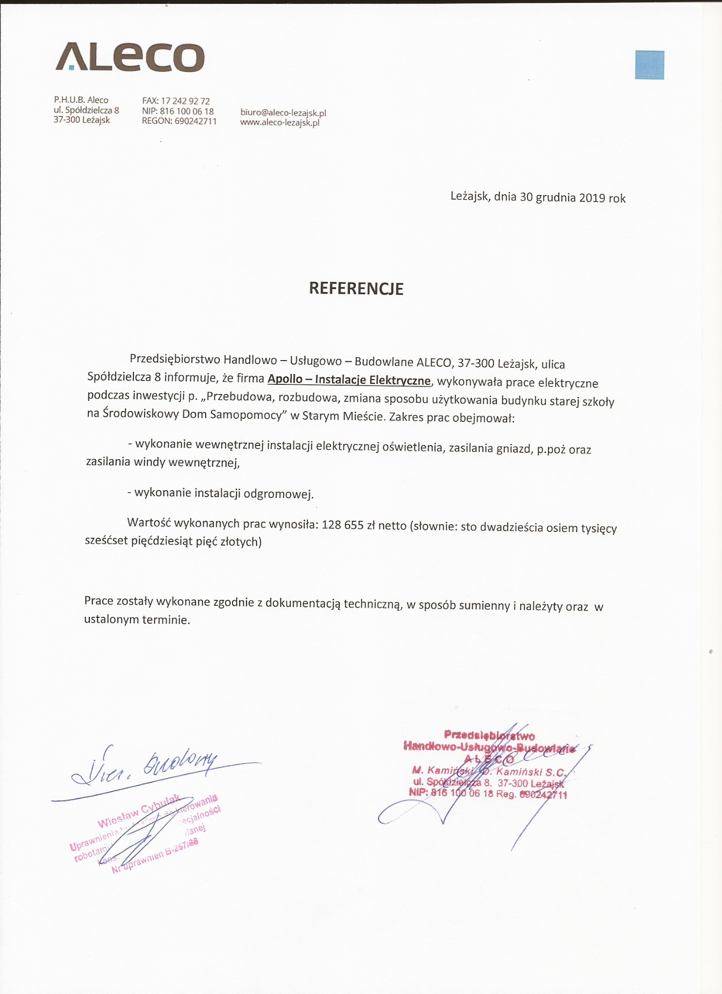 Referencja Apollo – Instalacje Elektryczne