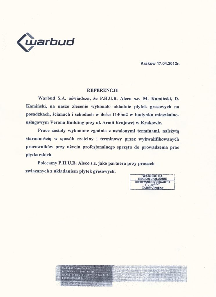 Referencje Warbud dla ALECO