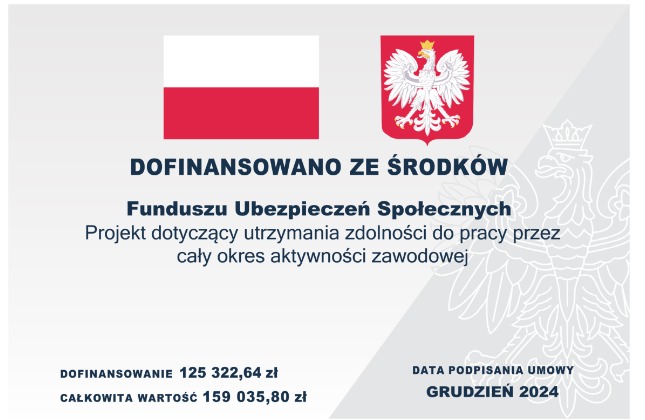 Informacja o dofinansowaniu projektu ze środków Funduszu Ubezpieczeń Społecznych